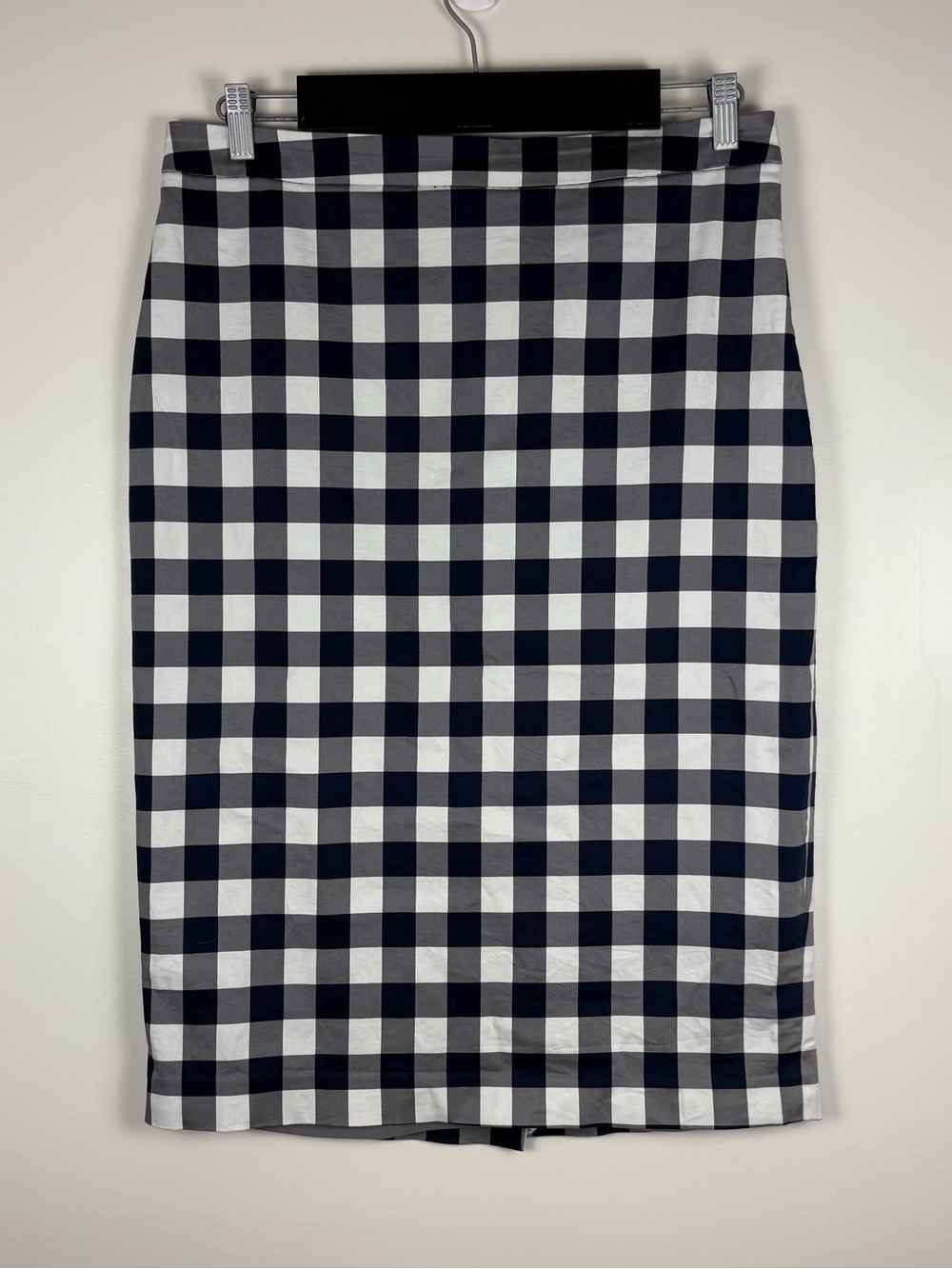 Banana Republic Women’s Navy Grey White Plaid Sateen Midi Pencil Skirt Size 10